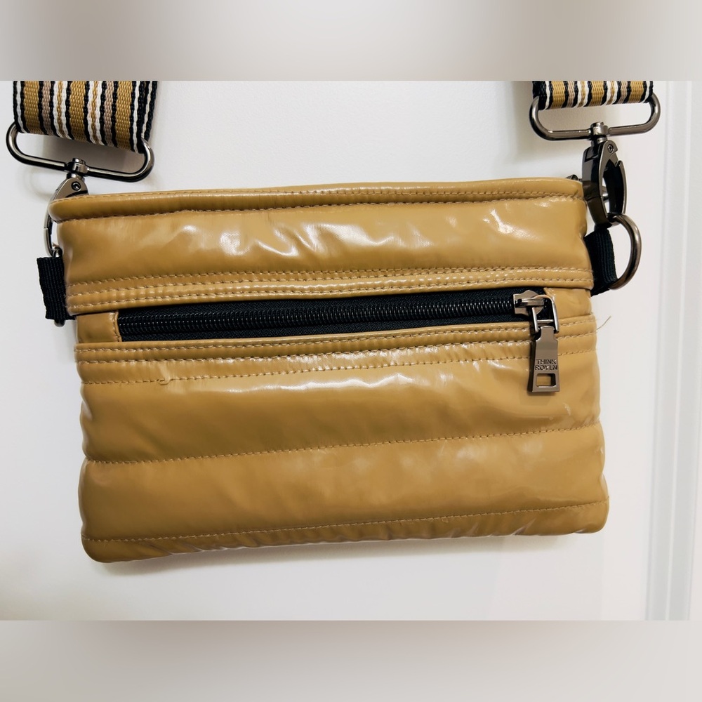 THINK ROYLN Quilted Crossbody Bag in Mustard Yellow with Striped Strap - Picture 5 of 10